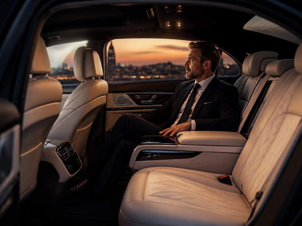 Intérieur cuir haut de gamme d'une berline de chauffeur privé
